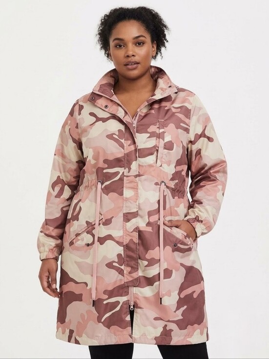 George Jackets & Blazers - George Pink Camo Long Anorak Windbreaker Jacket Drawstring Waist